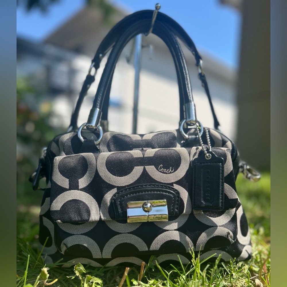 2009 Coach Kristen Black Grey Op Art Hobo Bag #16779​